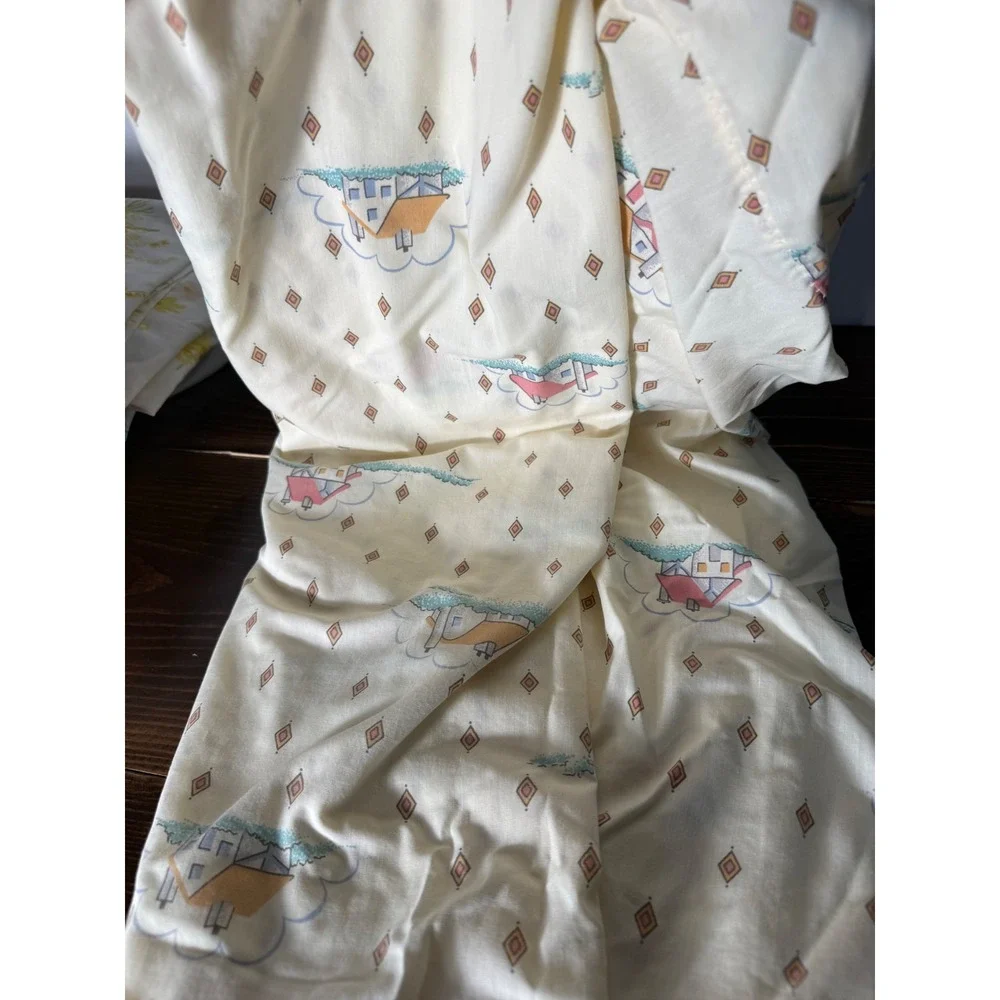 Vintage Fieldcrest Mills Full Flat Sheet Cottage Diamond Percale Made in USA‎